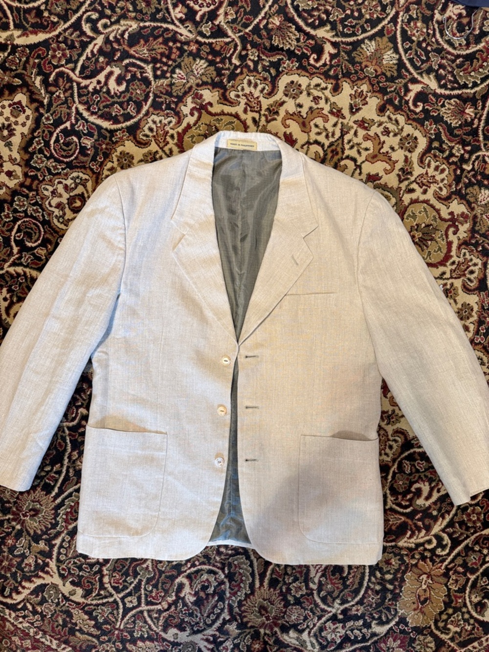 Vintage New River light  Beige Men's 100% Linen Blazer-Breasted Jacket Large